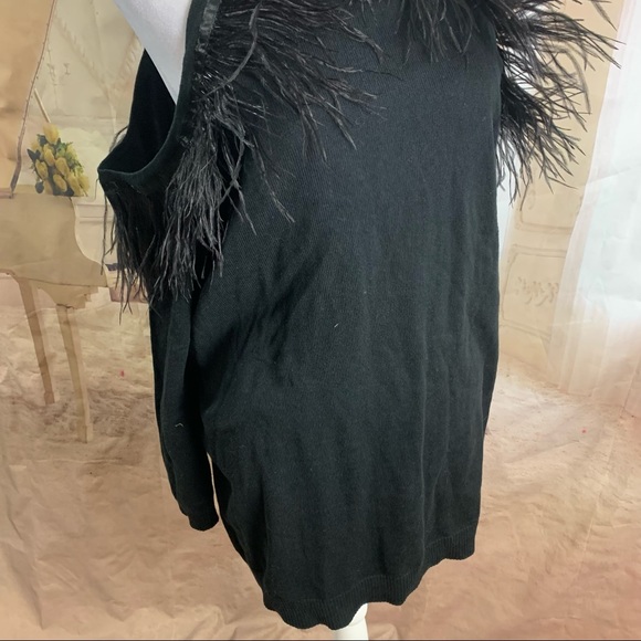 NEW Eloquii Cold Shoulder Sweater with Feather Trim Sweater - Picture 7 of 11